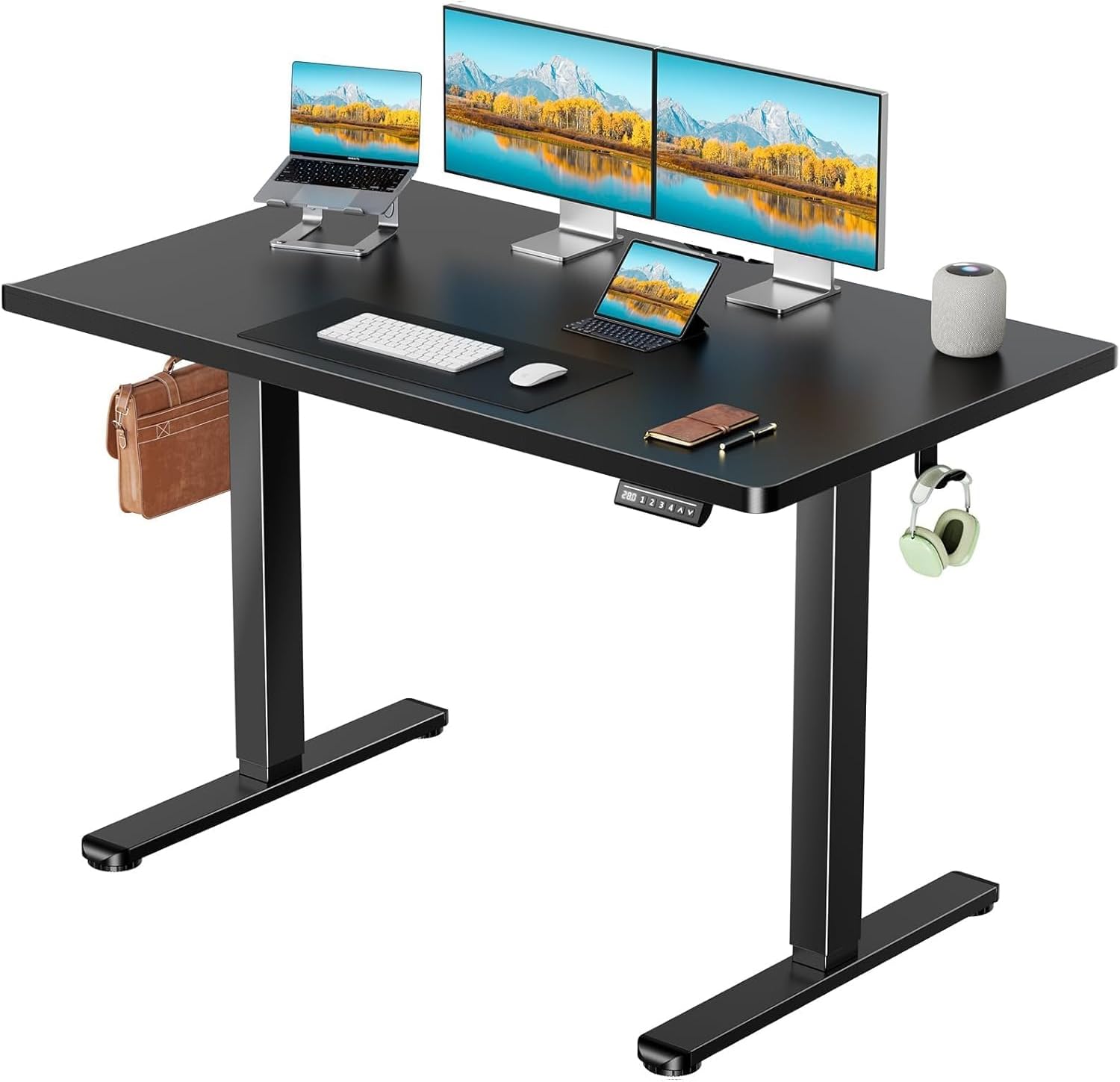 Hirose Alice - Electric Standing Desk with One-Piece Desktop, Height Adjustable Office Gaming Computer Desk with Tabletop - Black 48x30 Inch