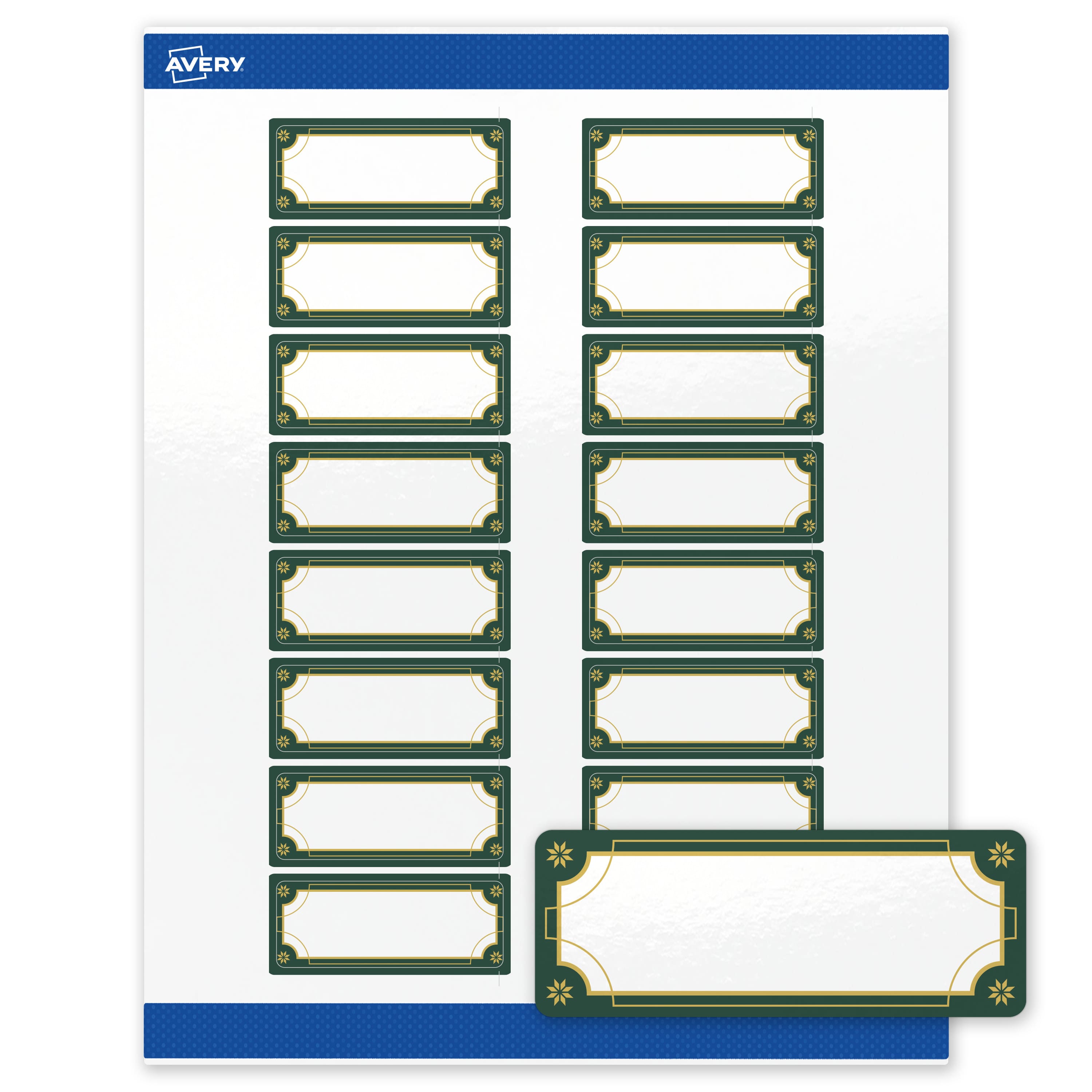 "Avery - Avery® Labels, 1"" x 2-5/8"", Glossy Green & Metallic Gold Border - White" price history on PriceWatchPro