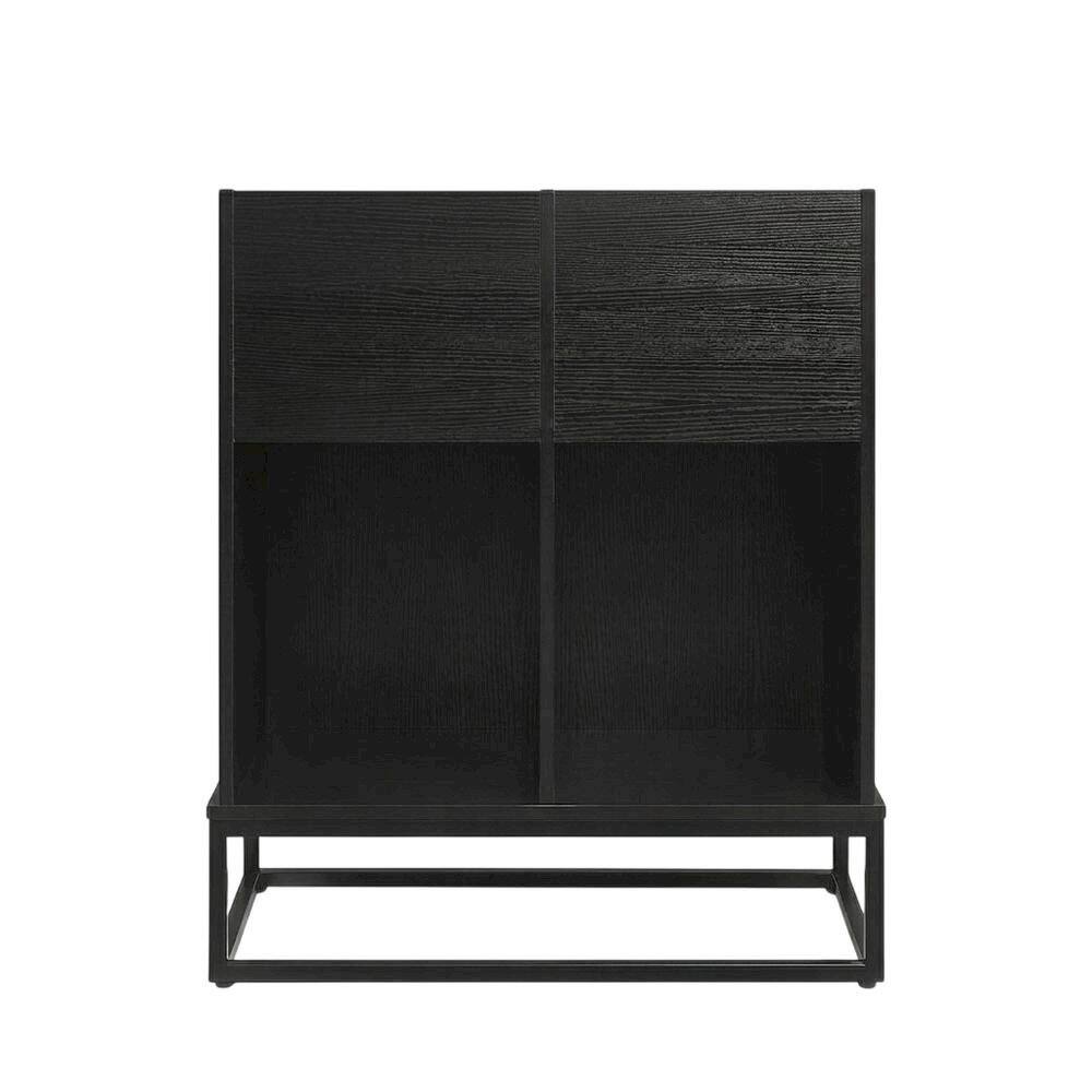 Left. FurniFact - Vinyl Record Storage Stand in Neutral Finish with Sturdy Construction - Black.