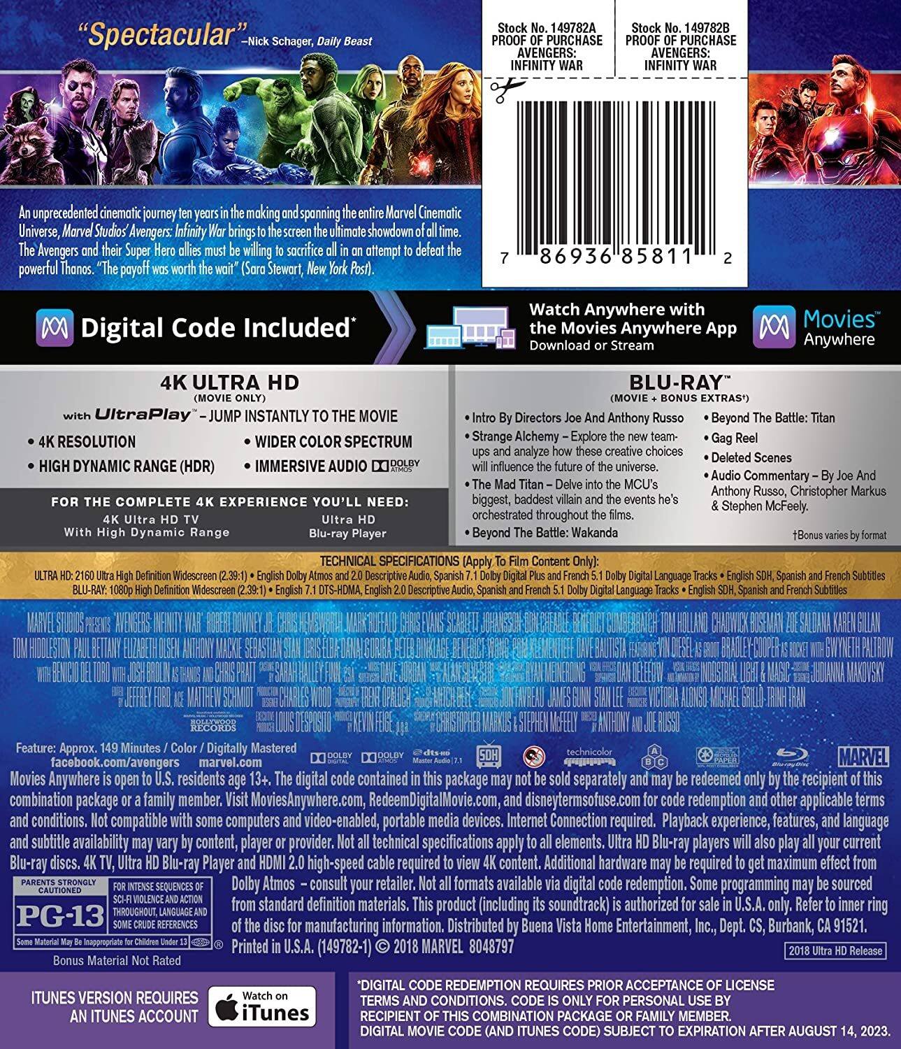 Alt View 1. Avengers: Infinity War   - 4K Blu-Ray.