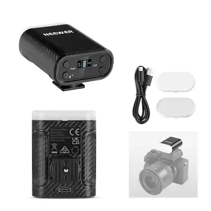 NEEWER ER Flash 3 OFF LED Mini camera Flash Model: SV N12L
Input: 3.7V/800mAh
Made in China
UK CA