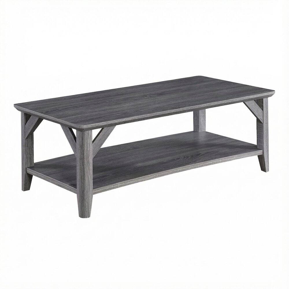 FurniFact - Gray Coffee Table with Shelf and Sturdy Frame for Living Room Storage Surface - Weathered Gray