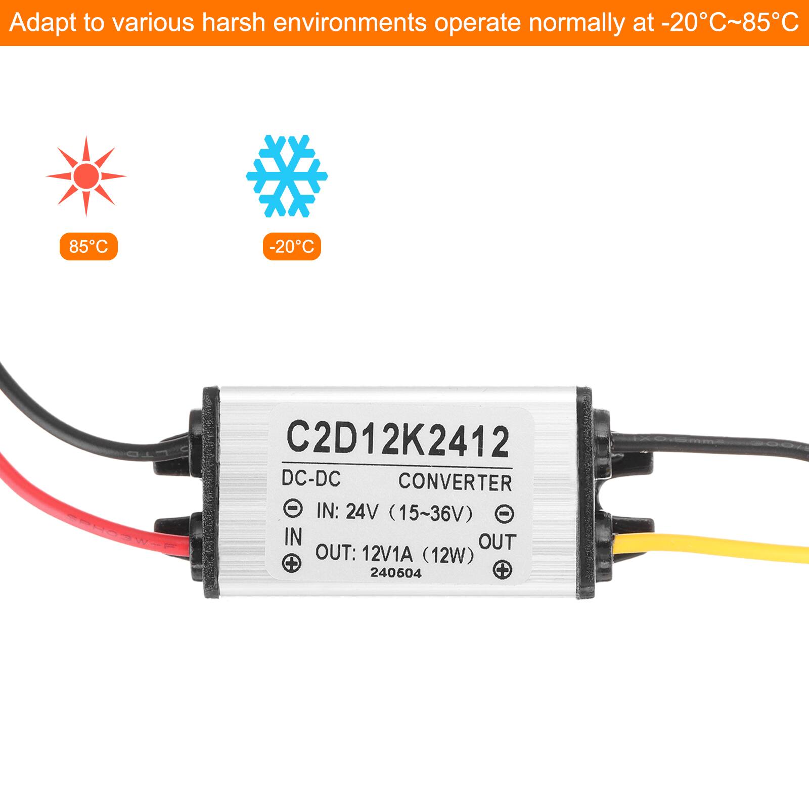 Adapt to various harsh environments operate normally at -20°C~85°C

C2D12K2412 DC-DC CONVERTER
- IN: 24V (15~36V)
- OUT: 12V1A (12W)
240604