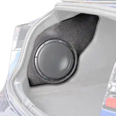 Front. NVX - BOOST Box Custom Fit 10" 500W RMS Loaded Sealed Subwoofer Enclosure for 2017-2022 Tesla Model 3 - Black.