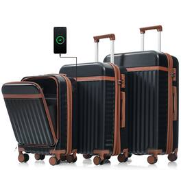 Ecooso - 3-Piece ABS Hard Shell Luggage Set with USB Port, Front-Open 20" Carry-On, Spinner Wheels, TSA Lock - Black