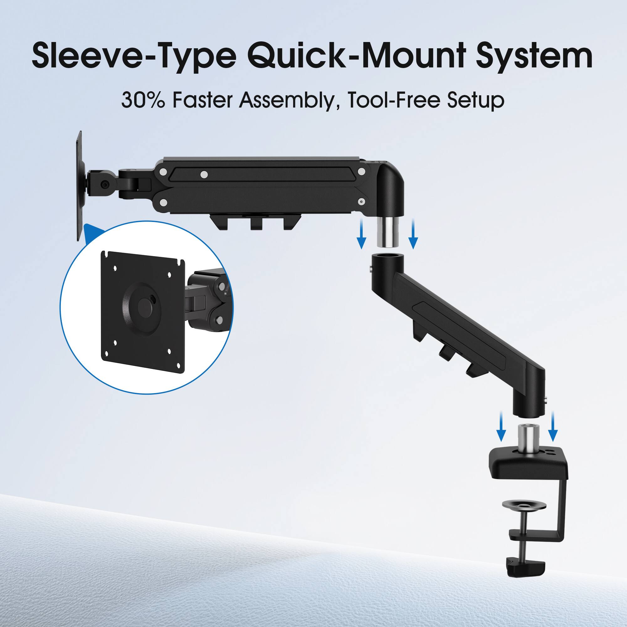 Sleeve-Type Quick-Mount System  
30% Faster Assembly, Tool-Free Setup