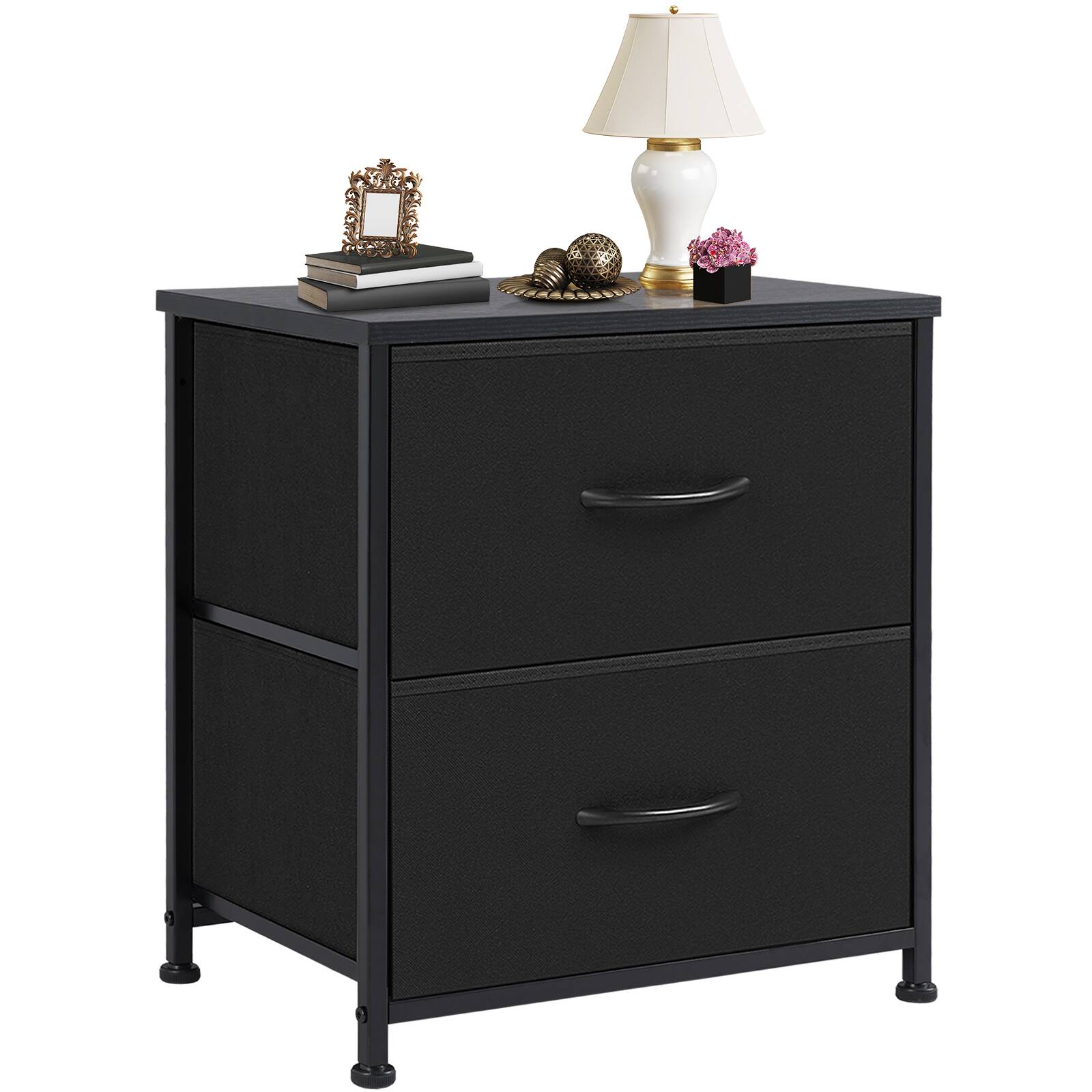 Front. Sweetcrispy - Compact Dresser with 2 Drawers and Metal Frame, Nightstand Side Table for Bedroom, Living Room - Black.
