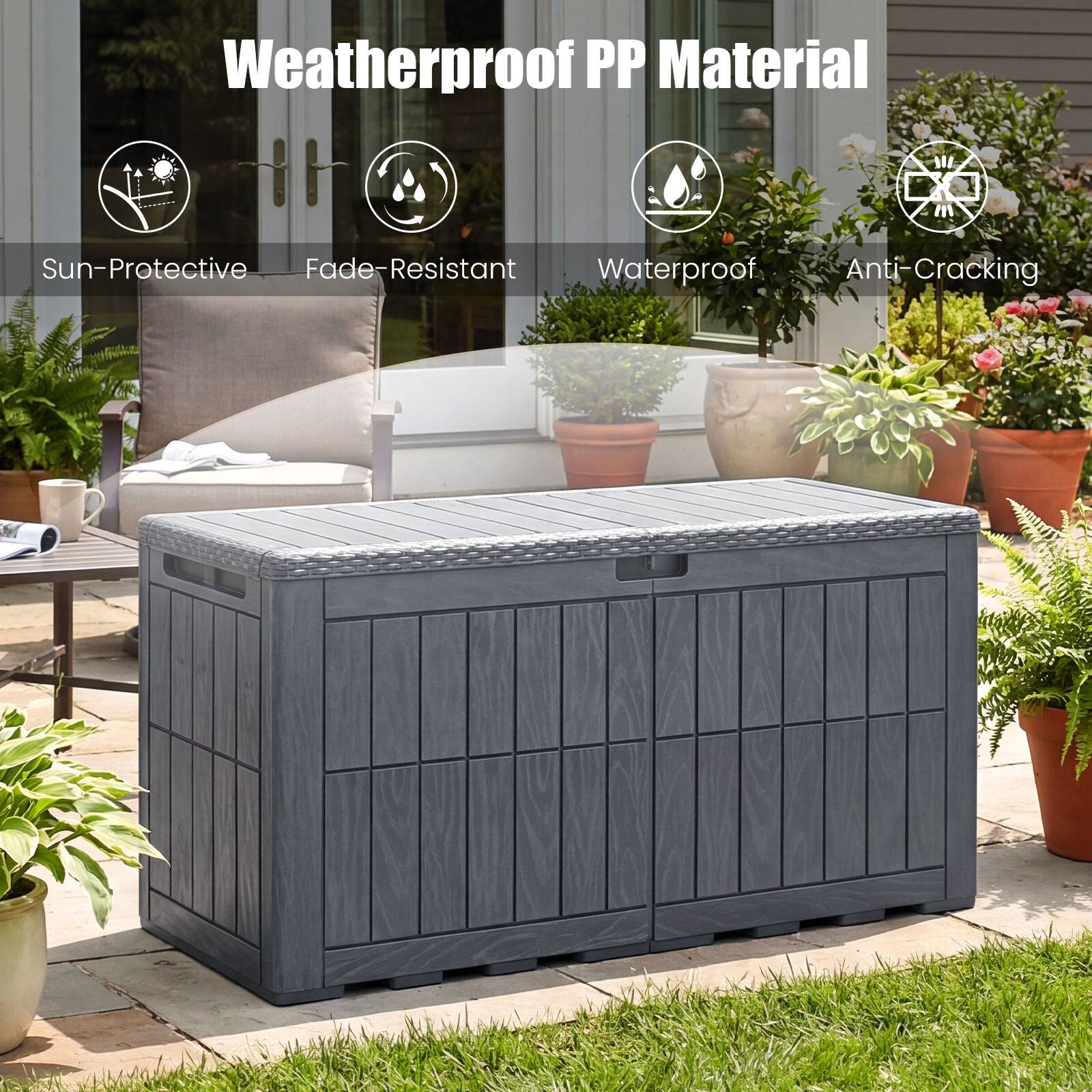 Weatherproof PP Material

- Sun-Protective
- Fade-Resistant
- Waterproof
- Anti-Cracking