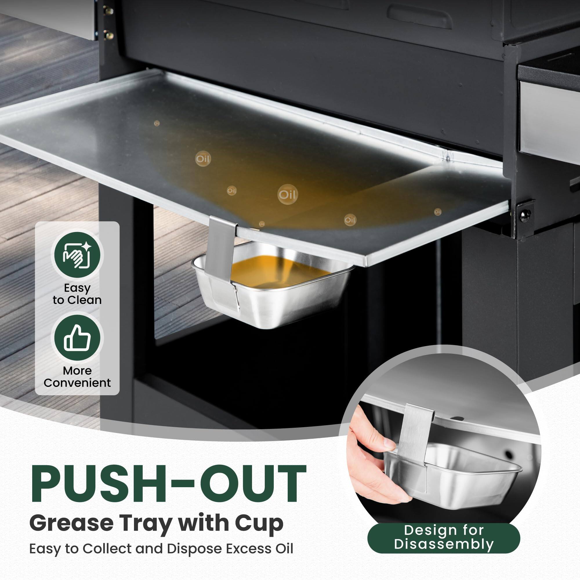 Easy to Clean  
More Convenient  

PUSH-OUT Grease Tray with Cup  
Easy to Collect and Dispose Excess Oil  

Design for Disassembly