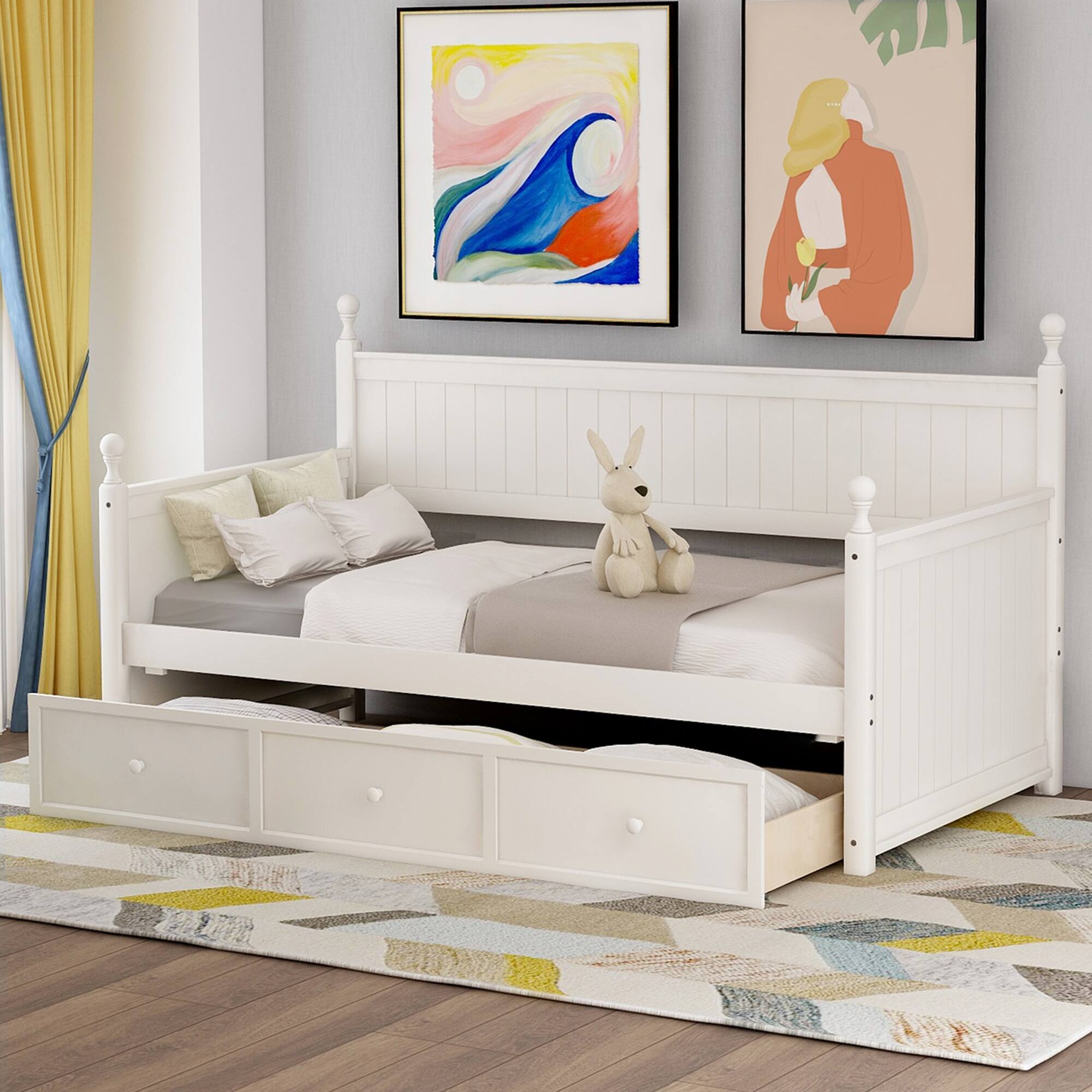 Front. Tiramisubest - Wood Daybed with Three Drawers ,Twin Size Daybed,No Box Spring Needed ,White - White.