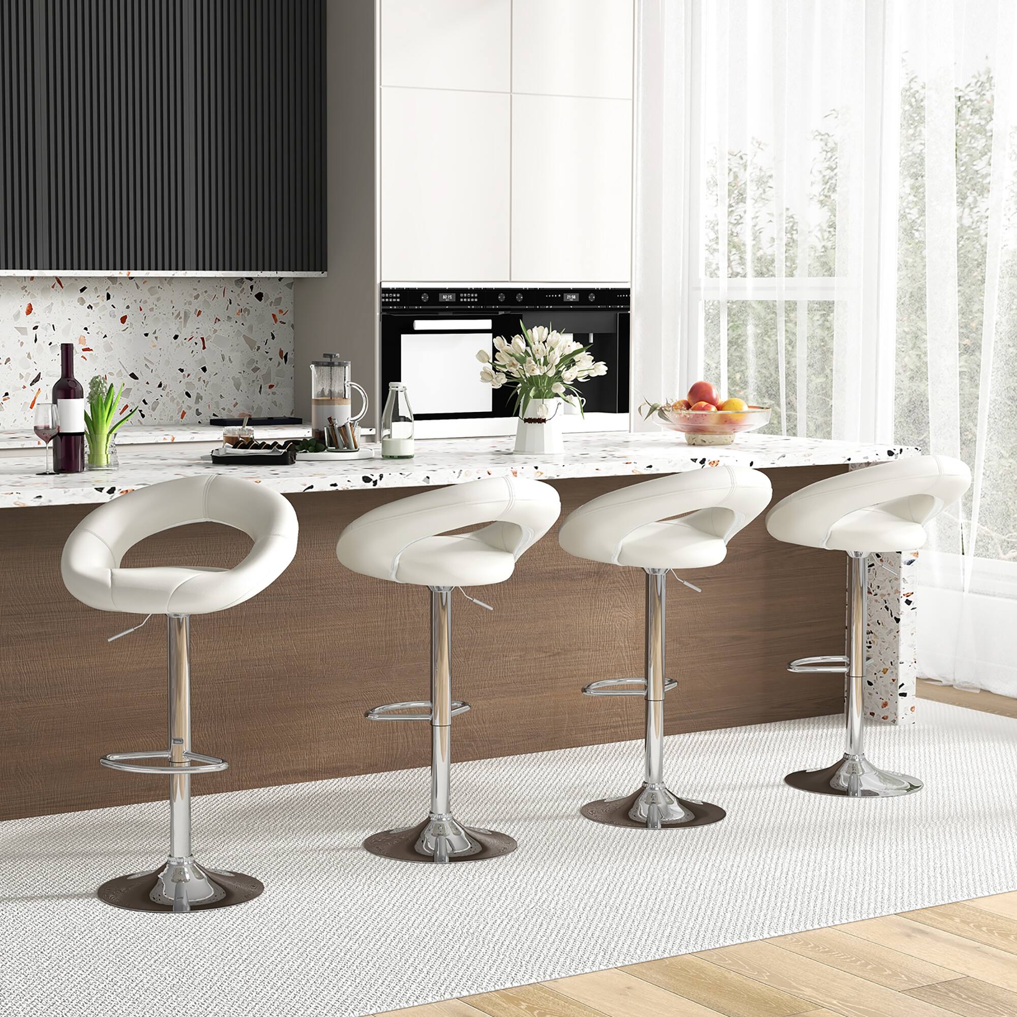 Alt View 1. Gymax - Gymax Set of 2 Bar Stools Adjustable PU Leather Barstools Swivel Pub Chairs White - white.