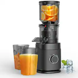 Teendow - Cold Press Juicer 4.5" Wide Feed Chute for Whole Fruit & Vegetable,BPA Free, Slow Masticating Juice with 2 Cups - Black