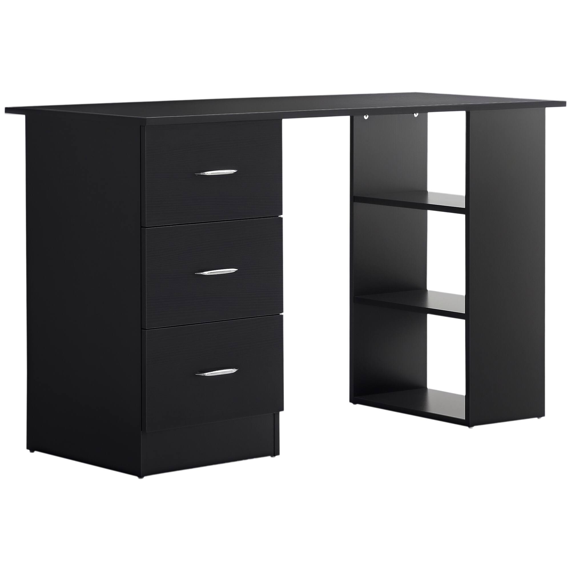 Alt View 2. GOODSILO - Modern Home Office Computer Desk with Bookshelf Storage and Drawers - Space Saving Workstation for Small Spaces - Black.