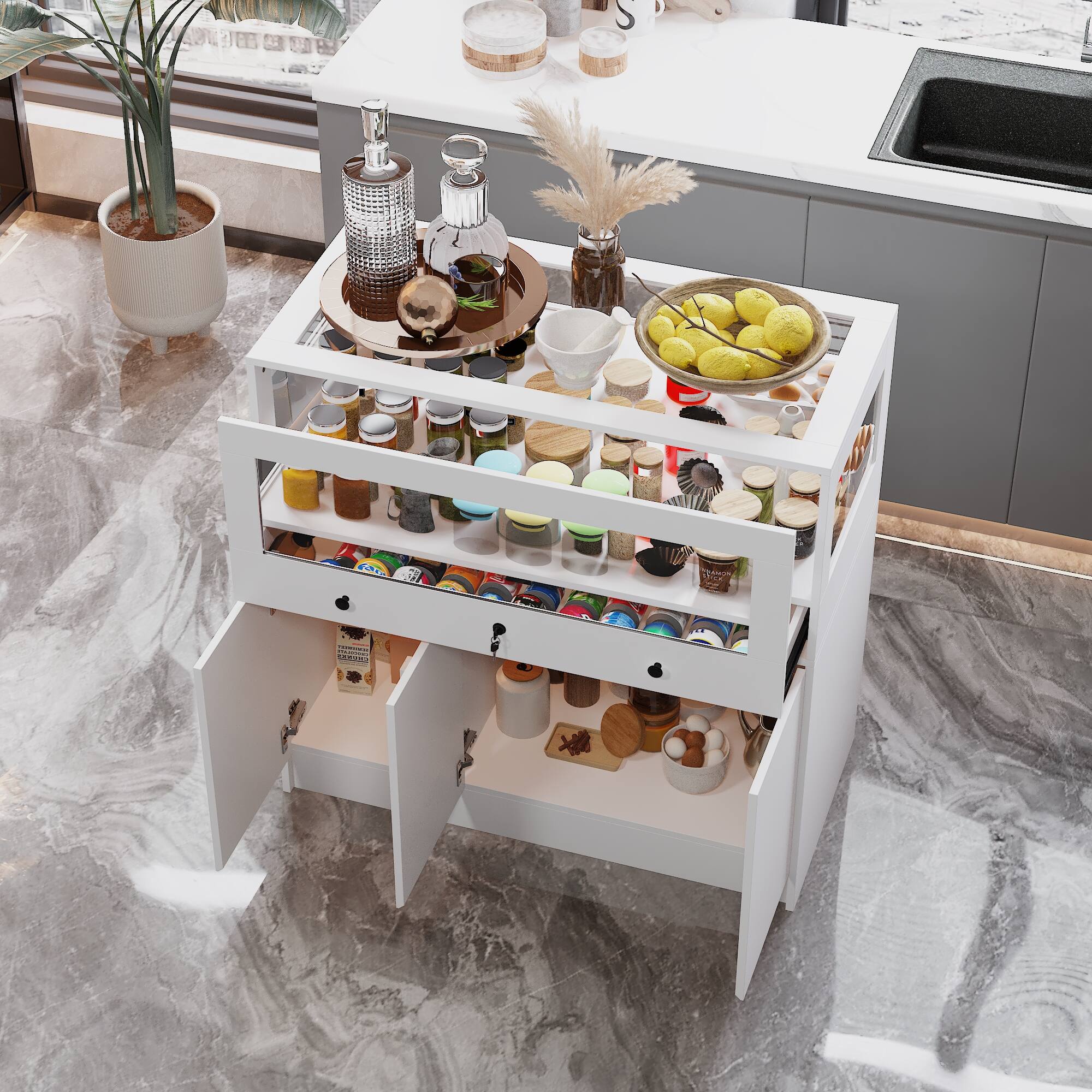 Alt View 7. Famapy - Famapy Kitchen Island Storage Cabinet: Smart Organization for Modern Kitchens - White.