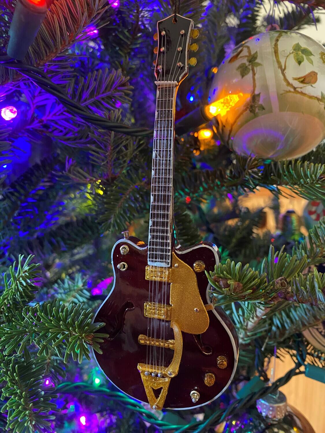 Alt View 1. Axe Heaven - Axe Heaven - George Harrison - Rosewood Hollow Body 6 Inch Mini Guitar Holiday Ornament   - Collectibles - Multicolor.