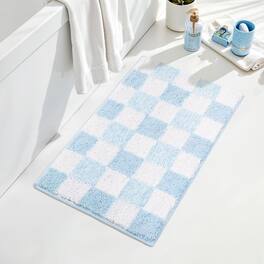 Paradigms Interiors - Checkered Bathroom Rugs 24 X 16 Non-slip Bath Mats For Plush Shag Absorbent Microfiber Ultra Soft Mat Cute Washable Rug - Blue-1'8" x 2'8" (Rectangular)