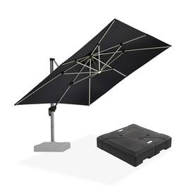 PURPLE LEAF - 12 ft. Patio Square Aluminum Solar Powered LED Cantilever Outdoor Offset Umbrella with Base for Garden Deck Pool - Gray