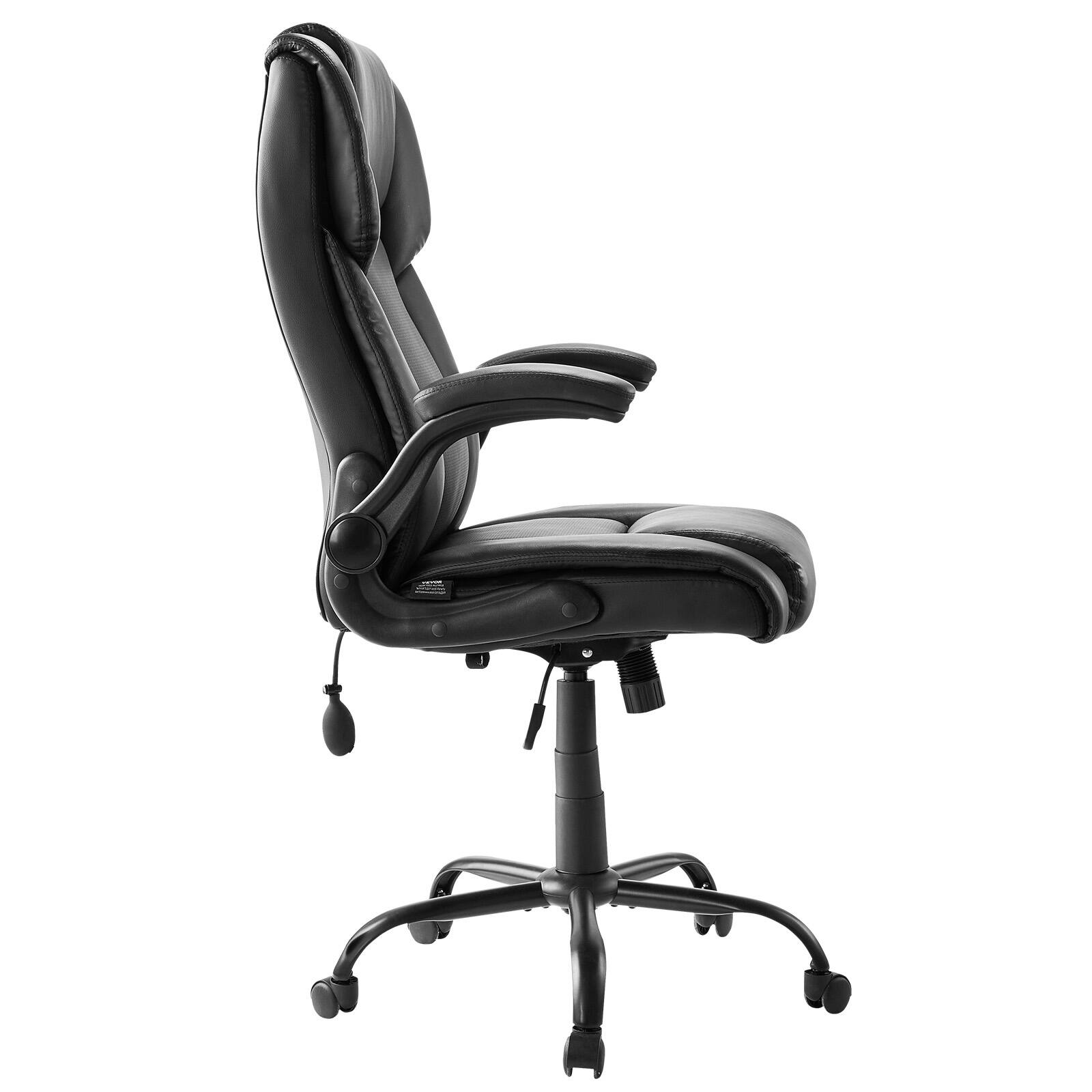 Alt View 5. VEVOR - Executive Office Chair with Lumbar Support, 300lb Capacity,Flip-up Armrests & Lumbar Pillow, Height Adjustable Ergonomic - Black.