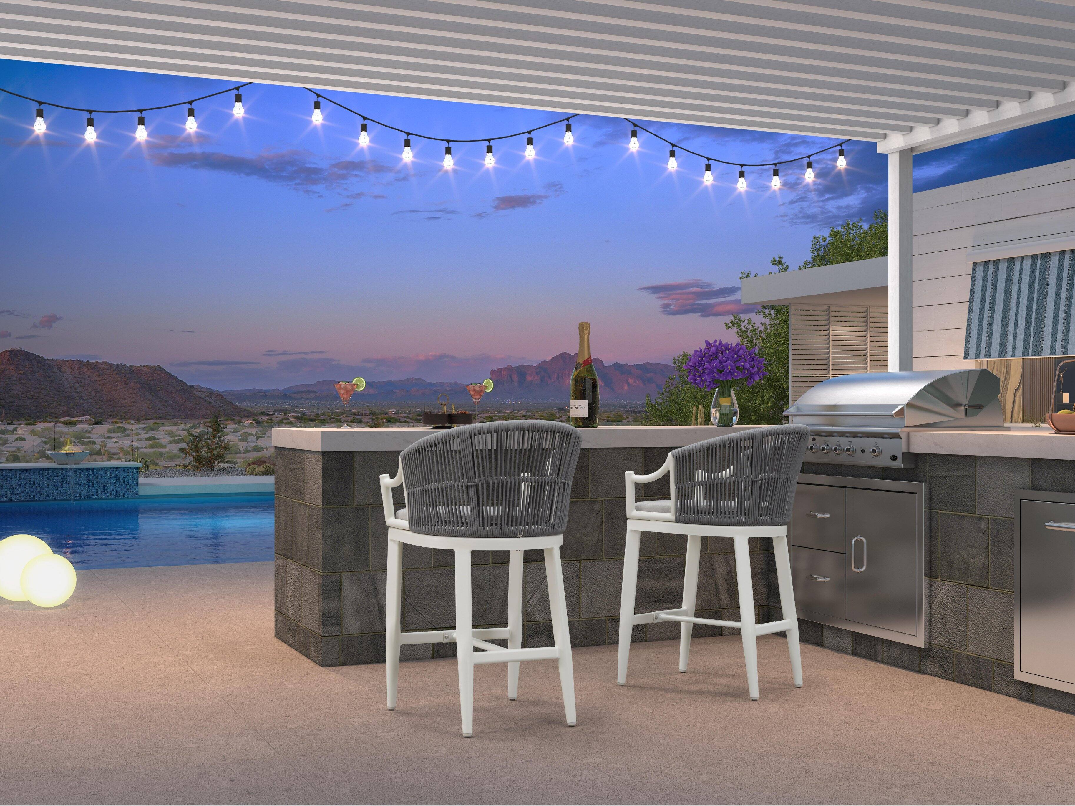 Alt View 2. PURPLE LEAF - Patio Counter Height Set of 2 Outdoor Rattan Chairs with Back Modern Aluminum Woven Barstools for Garden Indoor Kitchen - White-Counter Stool.