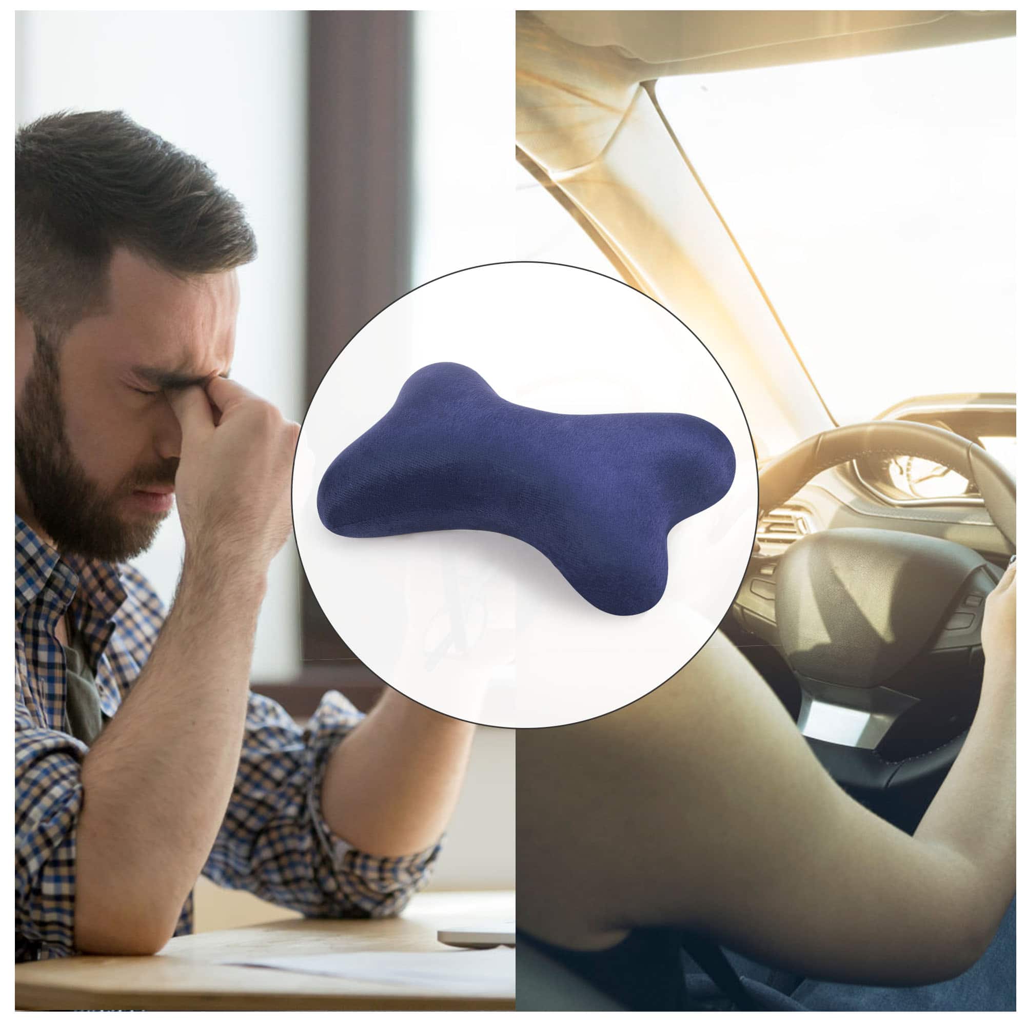 Oumilen - Bone-Shaped Memory Foam Car Pillow, Navy - Blue price history on PriceWatchPro