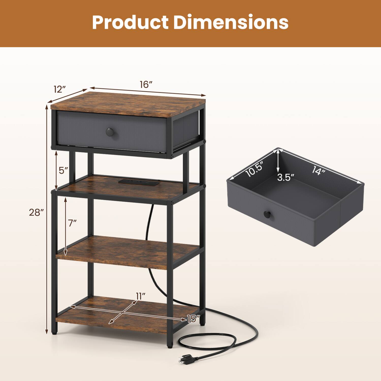 Product Dimensions

12"  
16"  
5"  
10.5" 3.5"  
14"  
28"  
7"  
11"  
15"