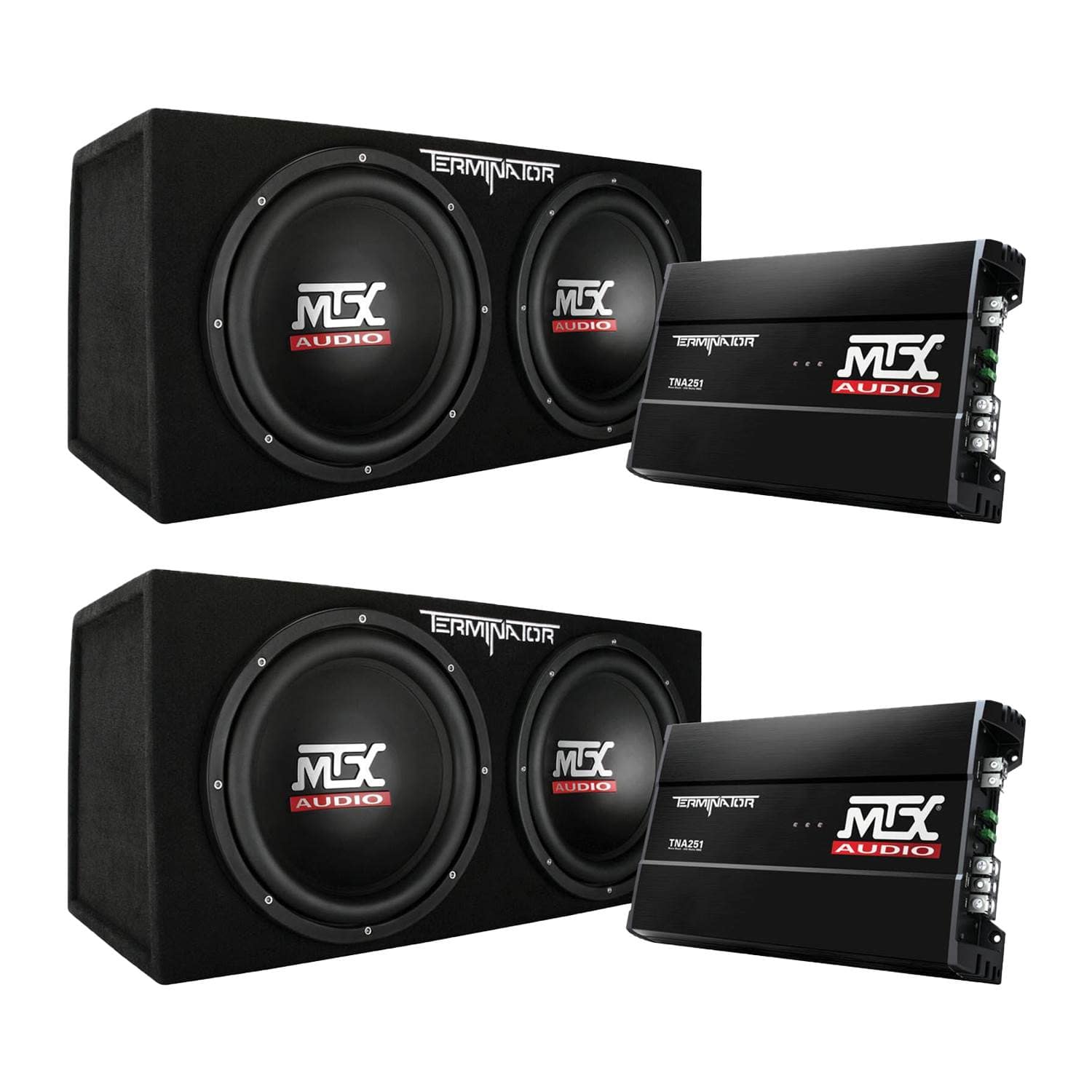 MTX - 12" 1200W Dual Loaded Car Subwoofer Audio w/ Sub Box + Amplifier (2 Pack) - Black