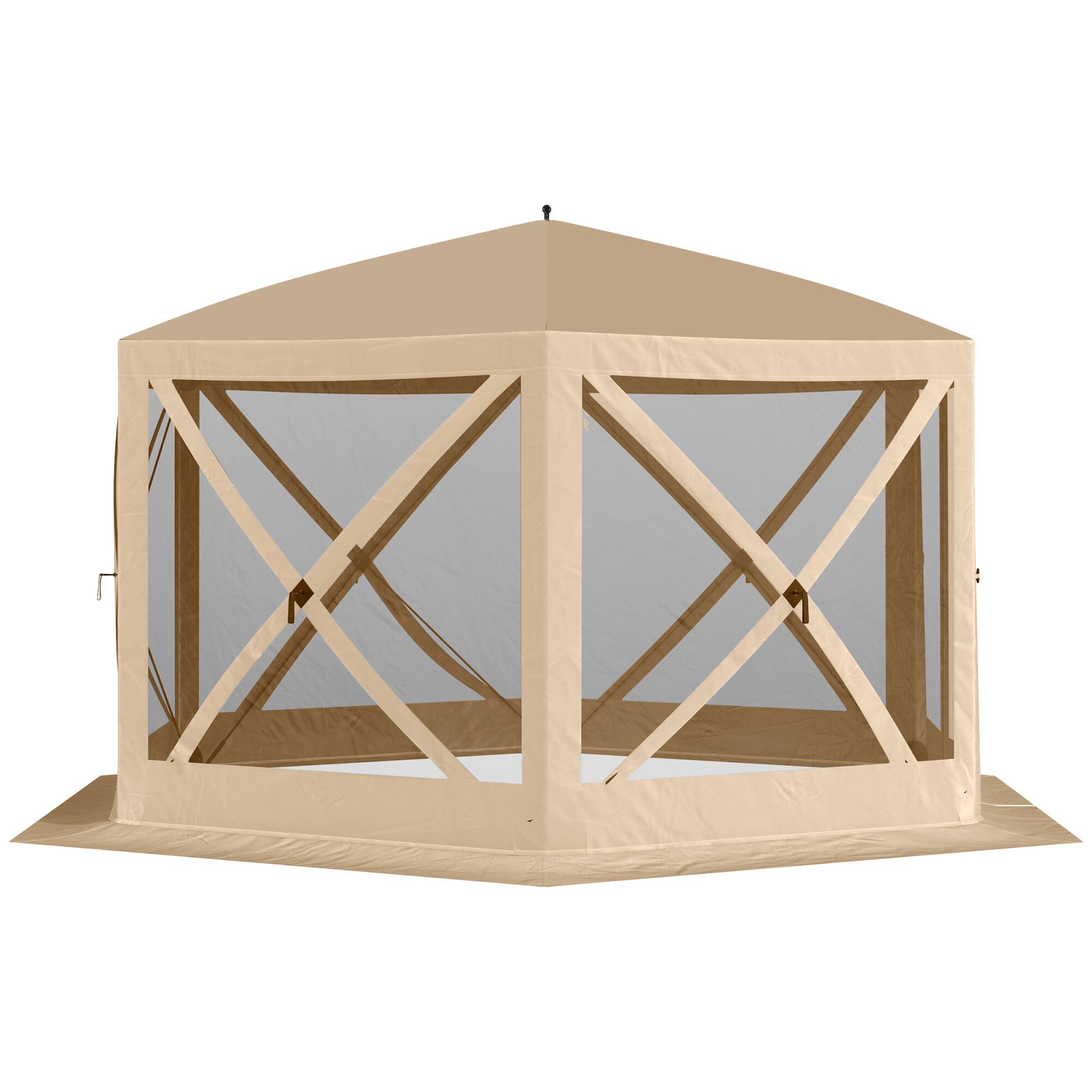 Alt View 8. Outsunny - Hexagon Pop Up Party Tent Gazebo with Mesh Netting Walls & Shaded Interior - Beige.