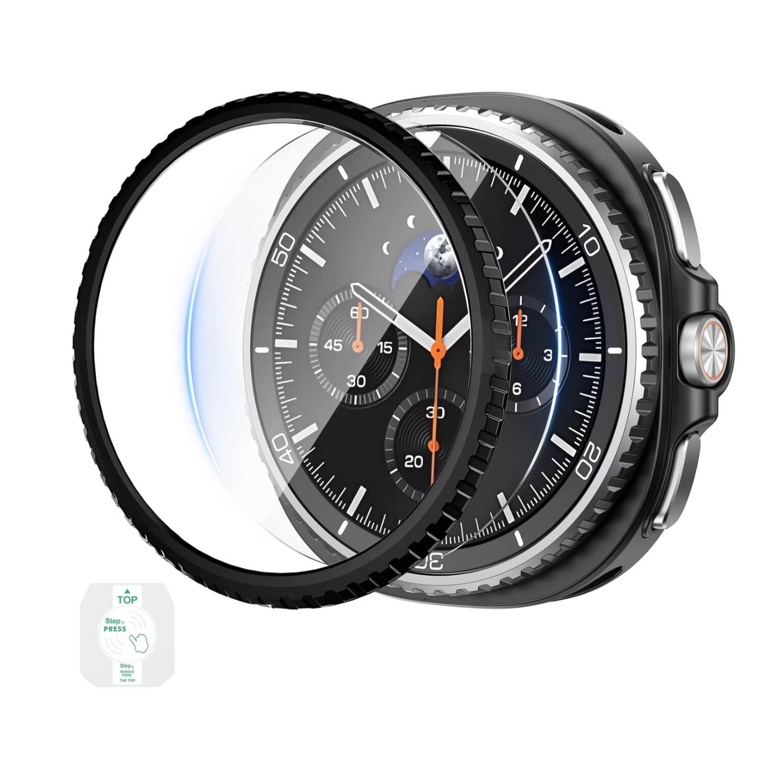 Left. Stock Preferred - Metal Bezel Ring for Samsung Galaxy Watch 8 Classic 46mm - Silver Diamond - Silver Diamond.