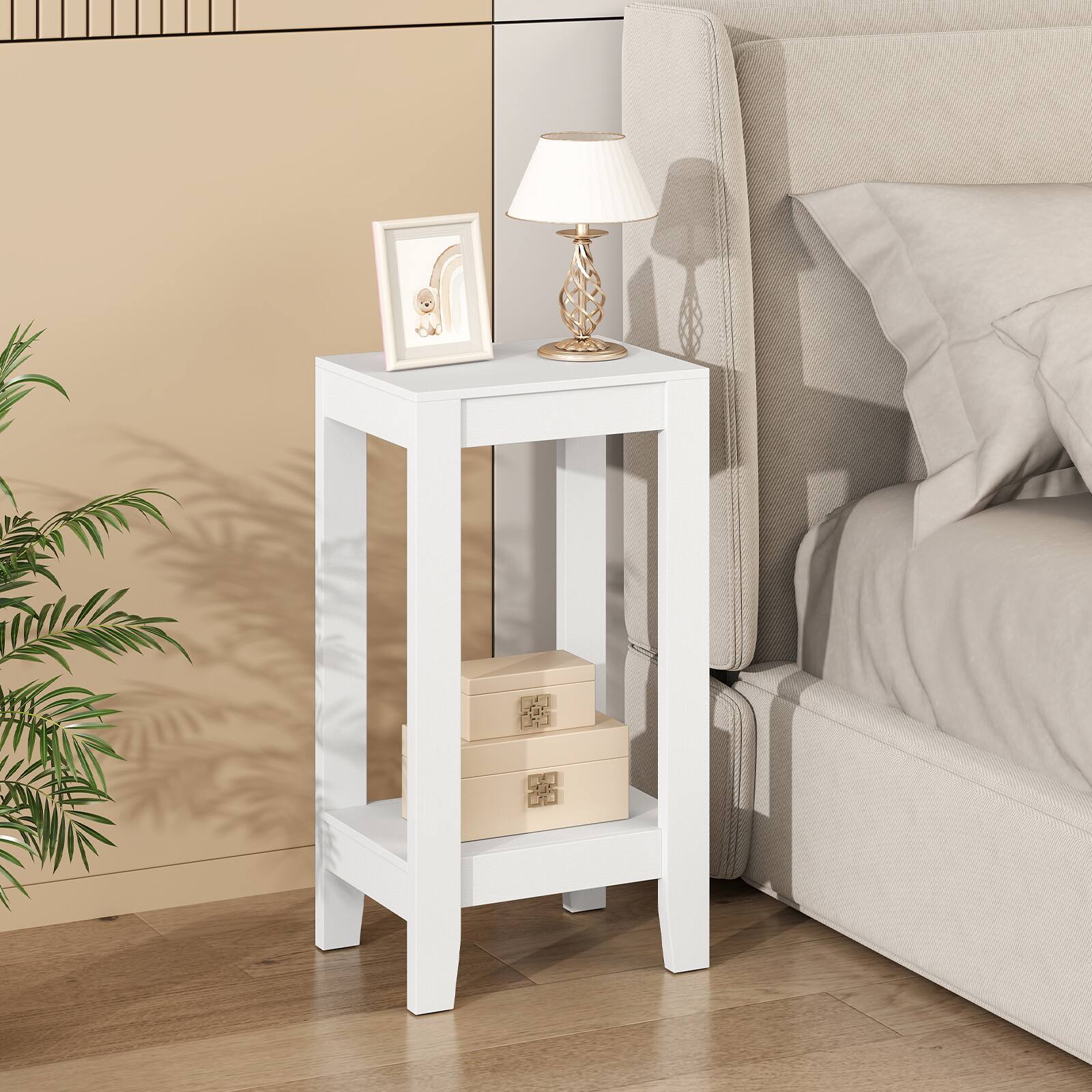 Alt View 4. Costway - Costway 2-Tier End Table Rectangular Sofa Side Table with Storage Shelf Small Bedside Table - White.