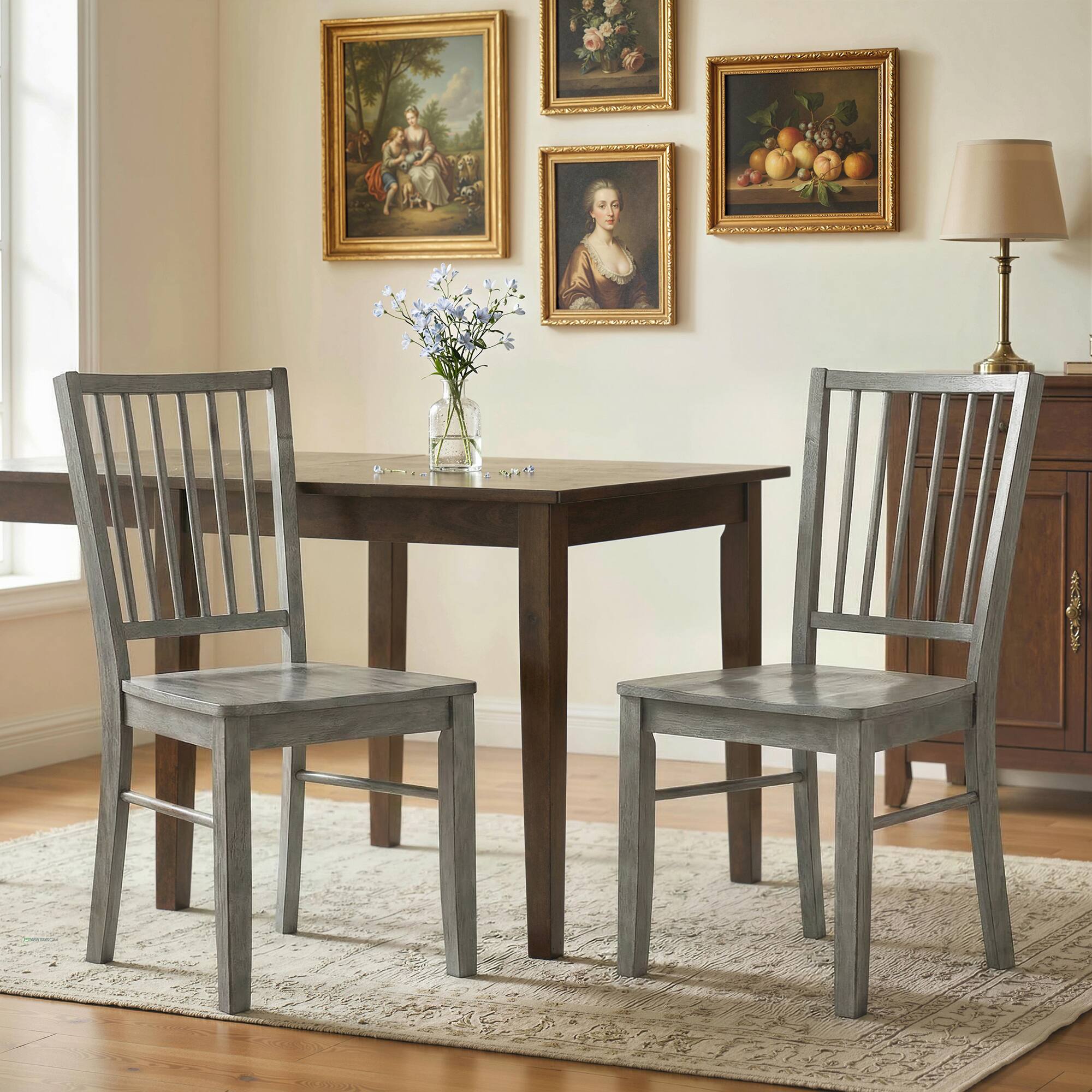 Alt View 1. Homcom - Chairs Set of 2 Ergonomic Solid Wood, Armless Kitchen Chairs with Rubberwood Legs - Rustic Gray.