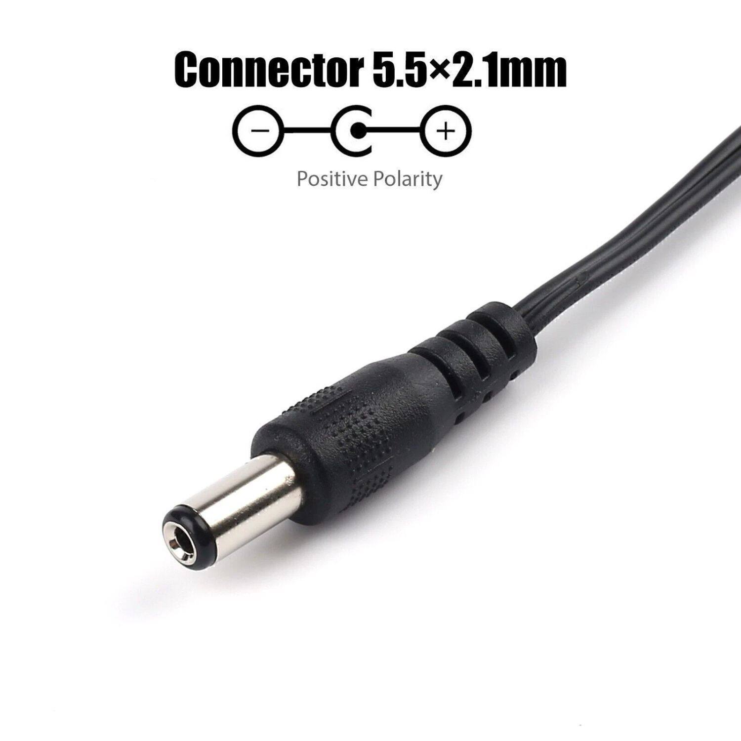 Connector 5.5x2.1mm  
Positive Polarity