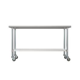 Koolmore - 24" x 60" 18-Gauge 304 Stainless Steel Commercial Work Table with Casters, CT2460-18C - Silver