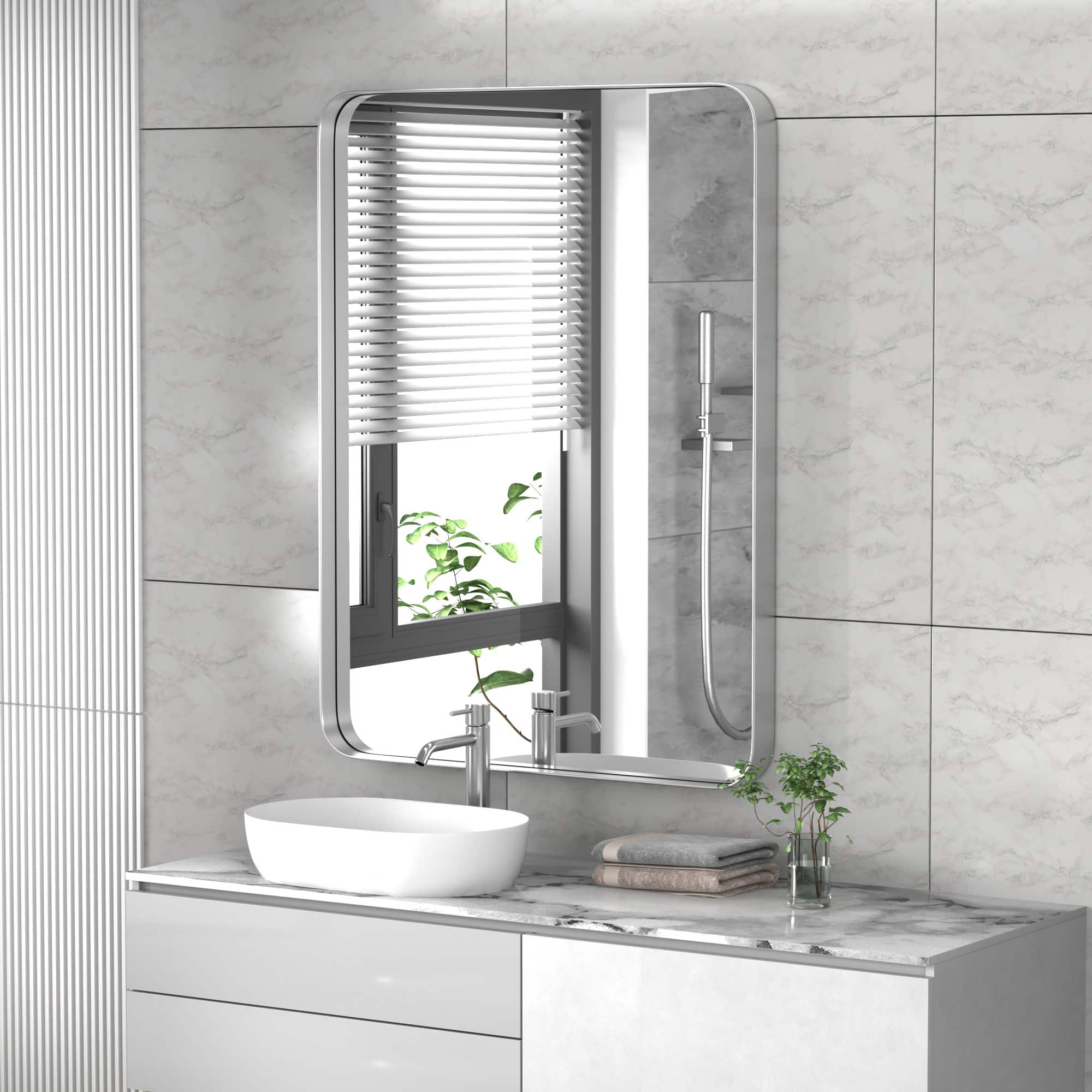 PAIHOME - Classic Stainless Steel Rectangular Wall Mirror - Waterproof and Rustproof Bathroom Mirrors Modern Mirror - Silver-16x24 Inch