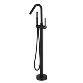 Boyel Living - Modern Sleek Floor Mount Single-Handle Freestanding Tub Faucet with Hand Shower and Water Supply Hoses in - Matte Black