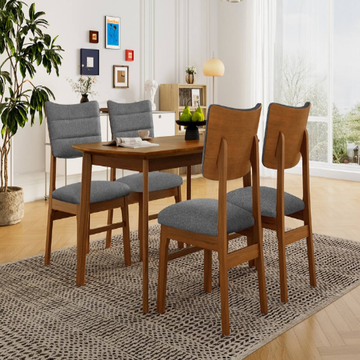 Alt View 1. Loheer - Loheer Dining Table Set for 4, Farmhouse Brown and Gray 5 Piece Set with Upholstered Chairs - Brown and Gray.