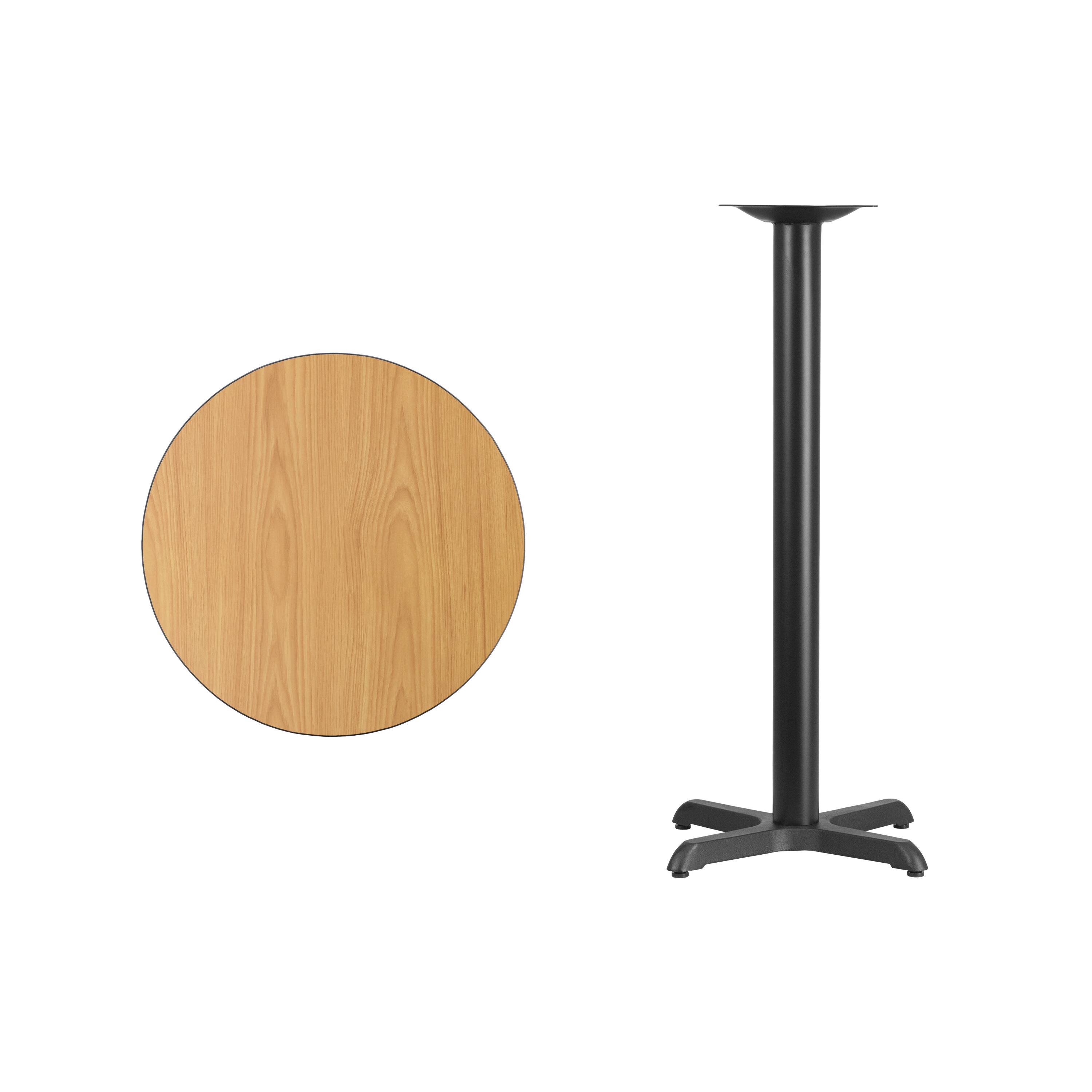 Alt View 2. Emma + Oliver - 24" Round Laminate Table Top with 22"x22" Bar Height Table Base - Natural.