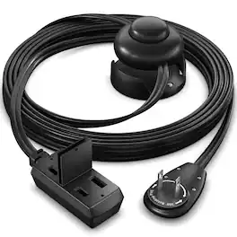 Maximm - 8ft 360° Rotating Flat Plug Extension Cord with on and Off Switch and Cradle, 2 Prong, 3 Outlets - Black
