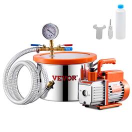 VEVOR - 1.5 Gallon Vacuum Chamber and 3.5 CFM Pump Kit, Stainless Steel Chamber, Single Stage Vacuum Pump Degassing Chamber Kit - Orange;Silver