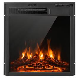 Costway - 22.5" Electric Fireplace Heater Inserts Recessed Ultra Thin Log Flame 1500W - Black