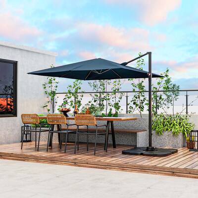 2 tier patio umbrella Best Choice Products 10ft Square Woodgrain Pattern 2-Tier Outdoor Solar LED Cantilever w/ Base Features a sturdy cross base design ensuring strong support and stability for your outdoor patio umbrella Patio Kingdom Double-sided Patio Umbrella
