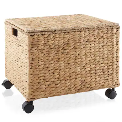 Front. Casafield - Rolling Filing Cabinet - Water Hyacinth File Organizer - Natural.