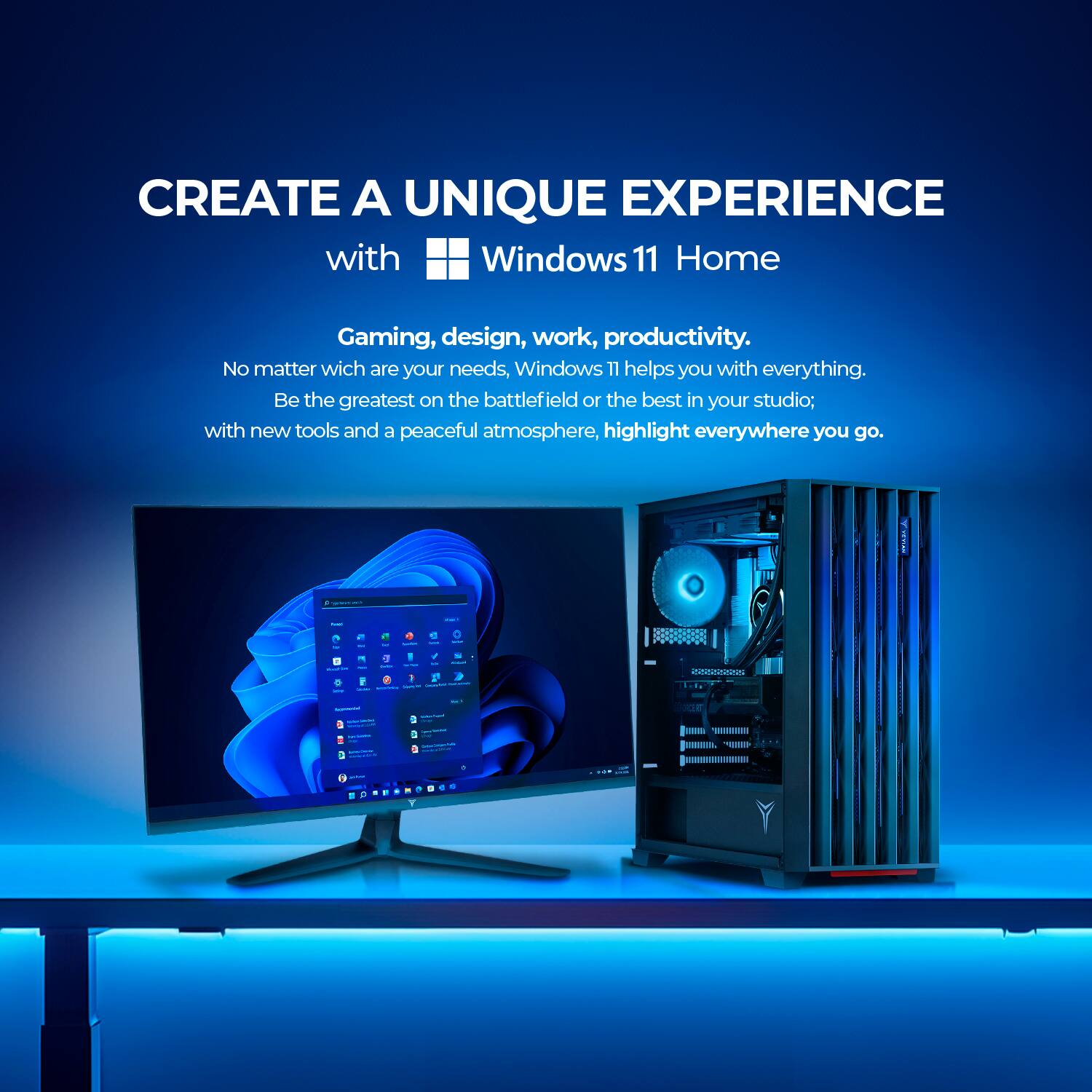 CREATE A UNIQUE EXPERIENCE with Windows 11 Home Gaming, design, work, productivity. No matter which are your needs, Windows 11 helps you with everything. Be the greatest on the battlefield or the best in your studio; with new tools and a peaceful atmosphere, highlight everywhere you go.