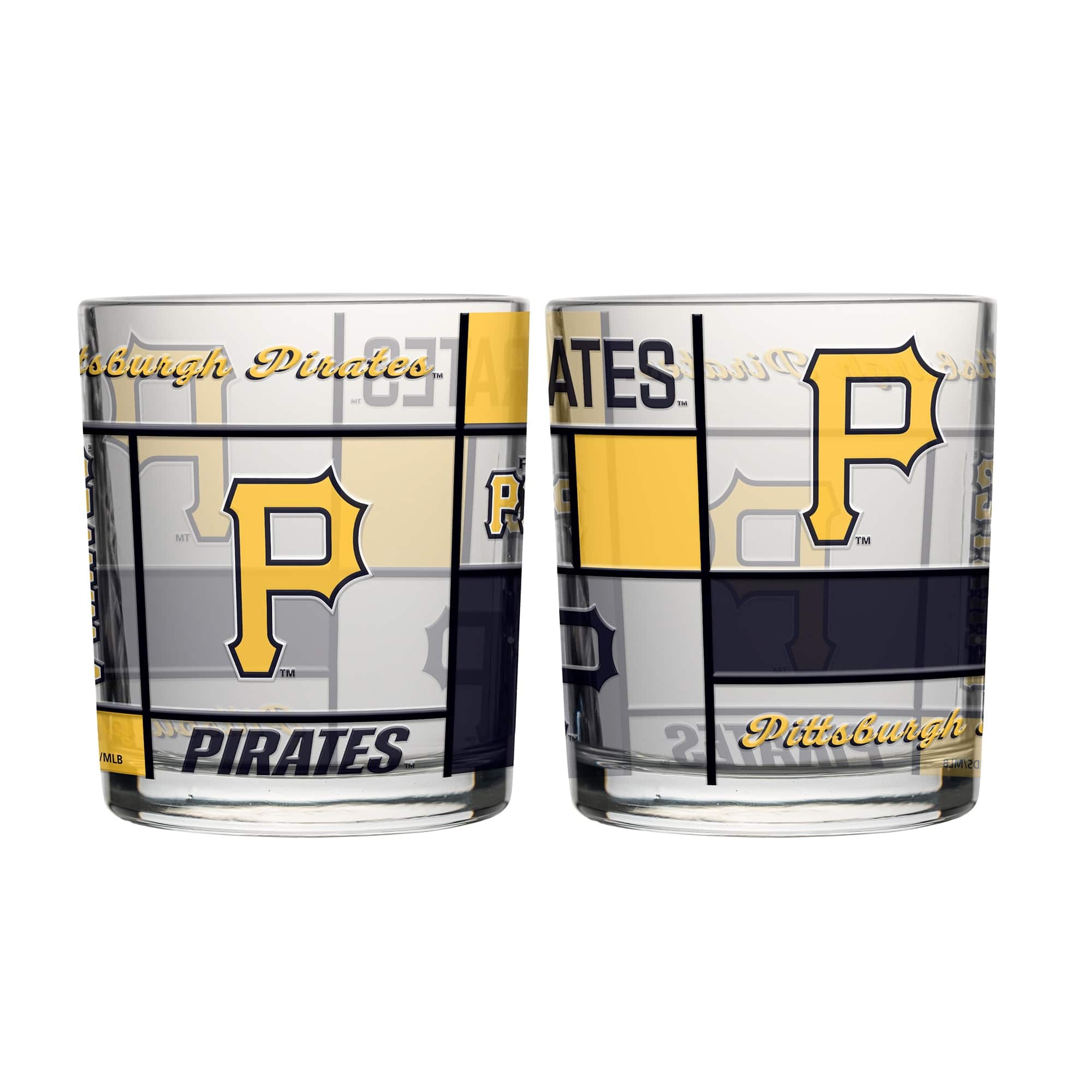 Logo Brands - Pittsburgh Pirates 12oz. Quilted Stained Two-Pack Rocks Glass Set - Multicolor