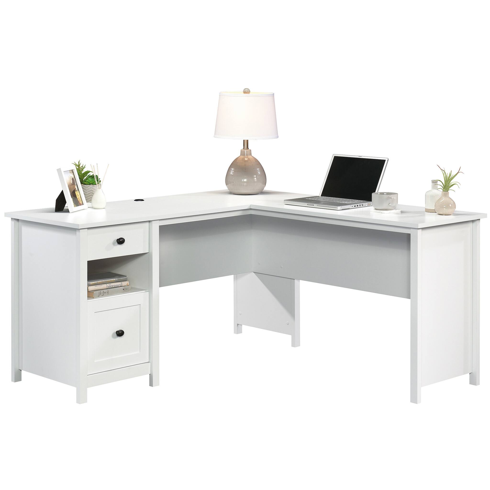 Front. Spaco - 61x59" L-Shaped Computer Desk, White, 2 Drawers with File Storage - White.