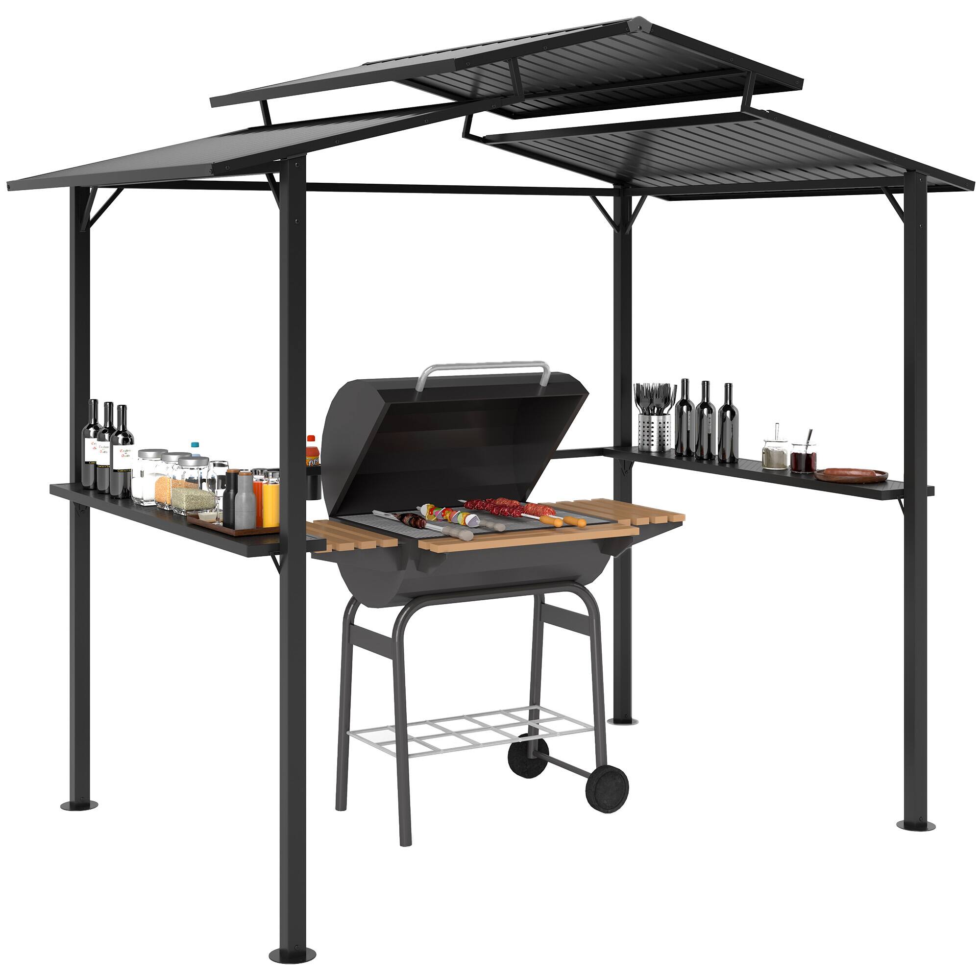 Outsunny - 8' x 5' Hardtop Grill Gazebo with Double Metal Roof, 2 Side Shelves and 4 Cup Holders, Outdoor BBQ Gazebo - Brown price history on PriceWatchPro