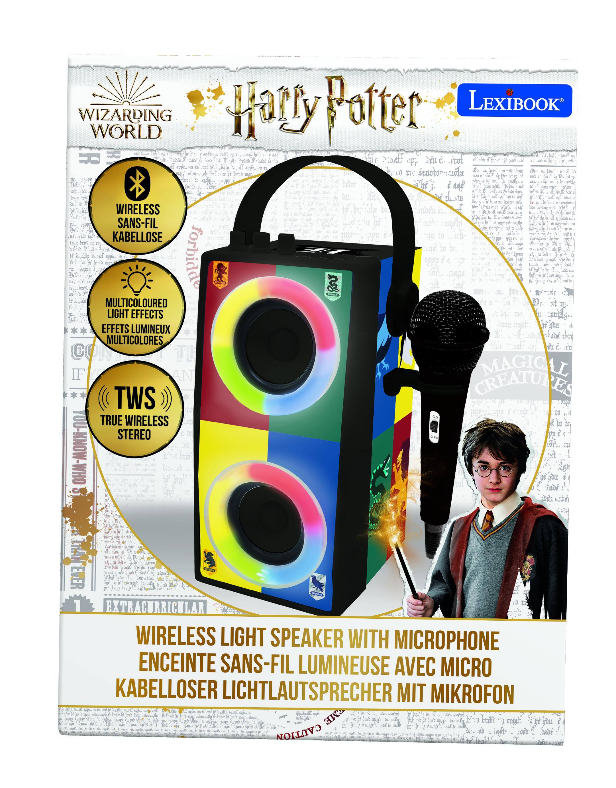 LEXIBOOK WIZARDING WORLD Harry Potter

- WIRELESS SANS-FIL KABELLOSE
- MULTICOLOURED LIGHT EFFECTS EFFETS LUMINEUX MULTICOLORES
- TWS TRUE WIRELESS STEREO
- WIRELESS LIGHT SPEAKER WITH MICROPHONE ENCEINTE SANS-FIL LUMINEUSE AVEC MICRO KABELLOSER LICHTLAUTSPRECHER MIT MIKROFON

CAUTION