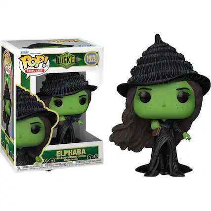 Sure, here is the corrected and grouped text from the image:
---
**Top Left Corner:**
- "Funko"
**Top Center:**
- "POP! MOVIES"
**Top Right Corner:**
- "WICKED 1925"
**Center:**
- "ELPHABA"
**Bottom Center:**
- "ELPHABA"
- "WICKED"
- "MOVIE EXCLUSIVE"
**Bottom Left:**
- "Funko"
**Bottom Right:**
- "© 2021 Warner Bros. Entertainment Inc. All Rights Reserved."
---
This text is organized based on its location on the packaging.