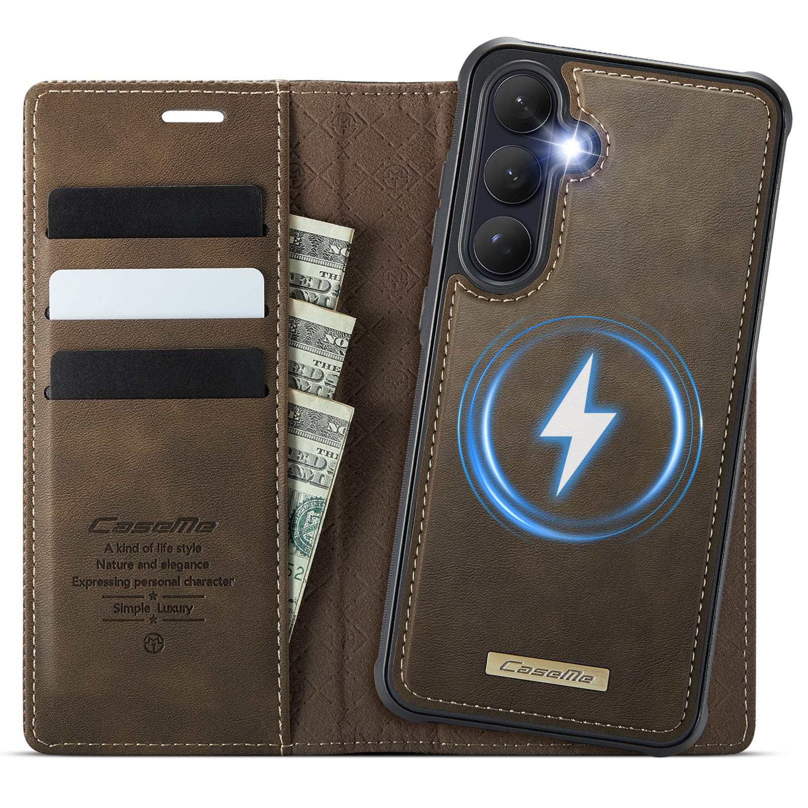 Dteck - for Samsung Galaxy S25 FE Detachable Wallet Case, 2 in 1 PU Leather Flip Folio Case with RFID Blocking Phone Cover - Coffee