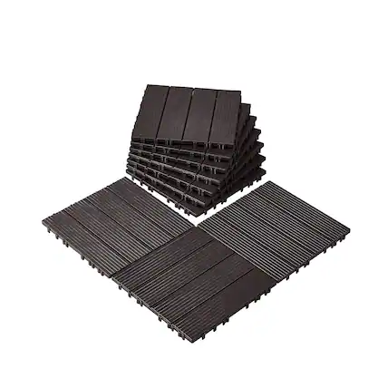 Front. VEVOR - Interlocking Deck Tiles, 10 Pack,12"x12" 10 sq. ft Plastic Waterproof Outdoor Flooring All Weather Use, Patio Floor - Dark Brown.
