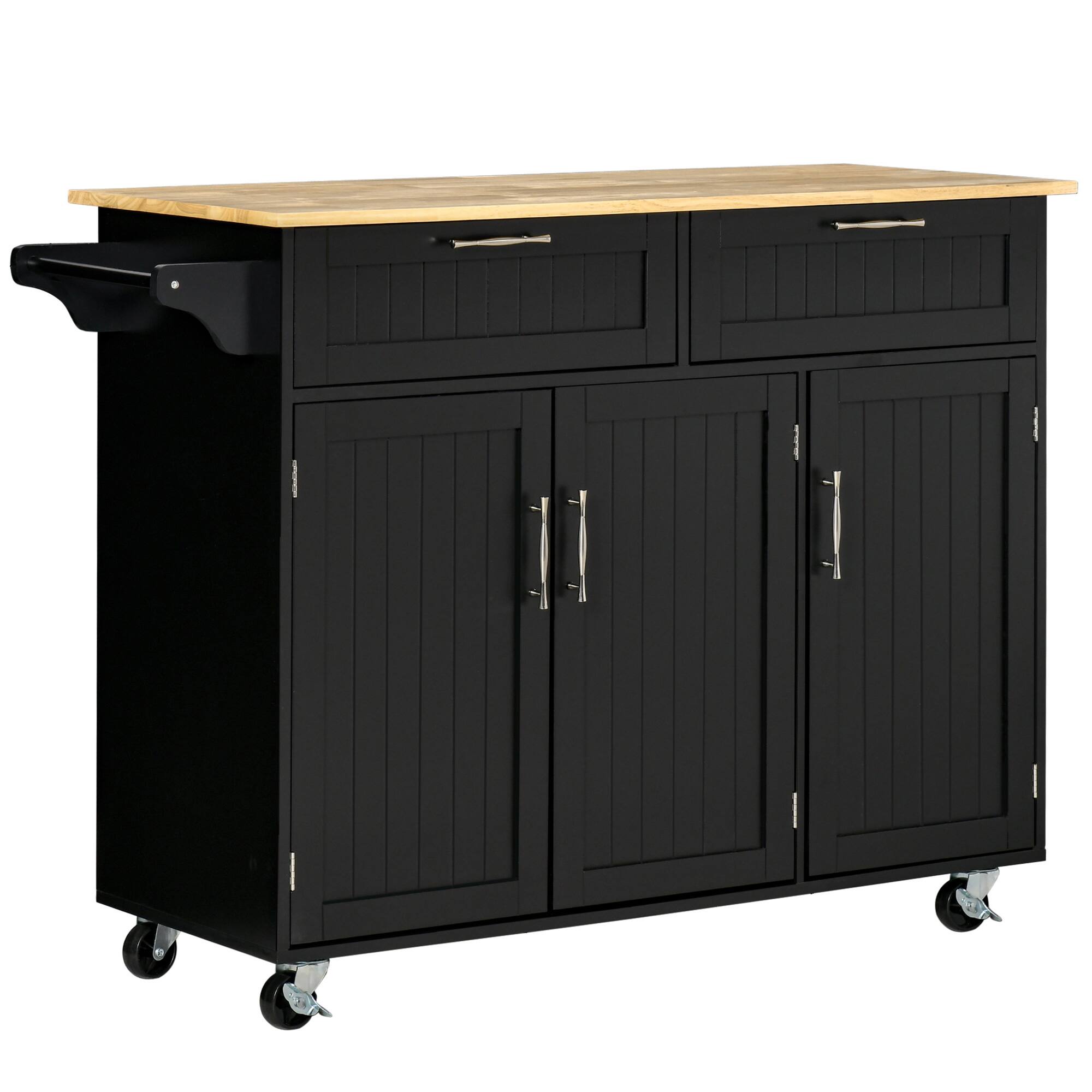 Front. Homcom - Mobile Kitchen Island with Storage, Wood Top Cart, Storage Drawers, 3-Door Cabinets, Adjustable Shelves & Towel Rack - black.